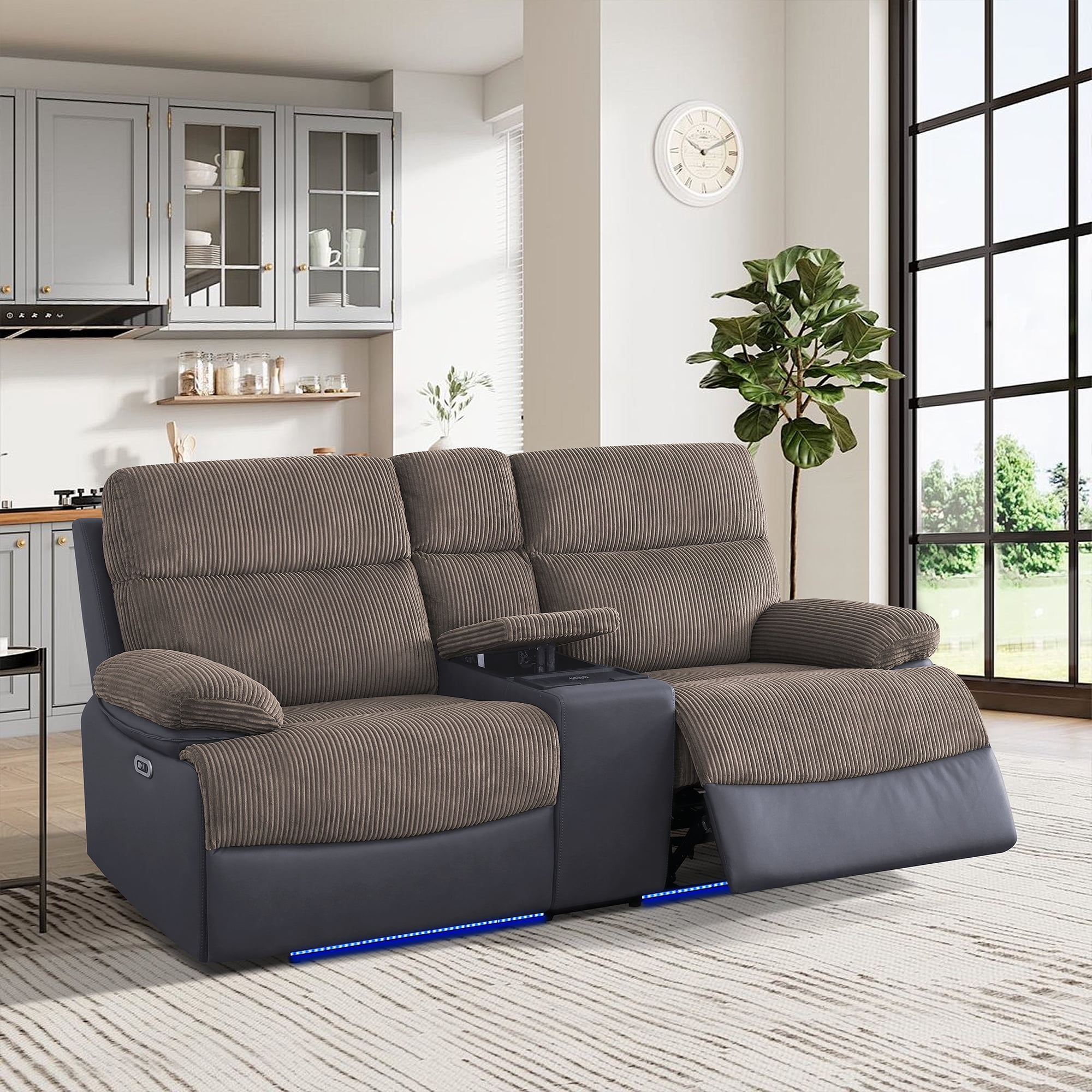 Gewnee Power Recliner with Wireless Charging, Adjustable Positions, USB & Type‑C Ports, Hidden Storage, Home Theater Furniture, Flocking‑Brown&Blackish Gray