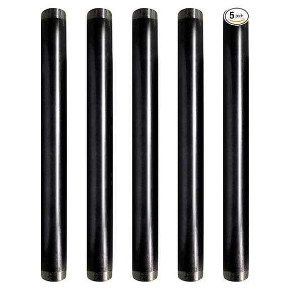 1/2 x 36 Inch Black Steel Pipe (5-Pack), Heavy Duty Industrial Malleable Iron Pipes, Pre Cut Threaded Nipple Great For All DIY Furniture And Black Pipe Shelving