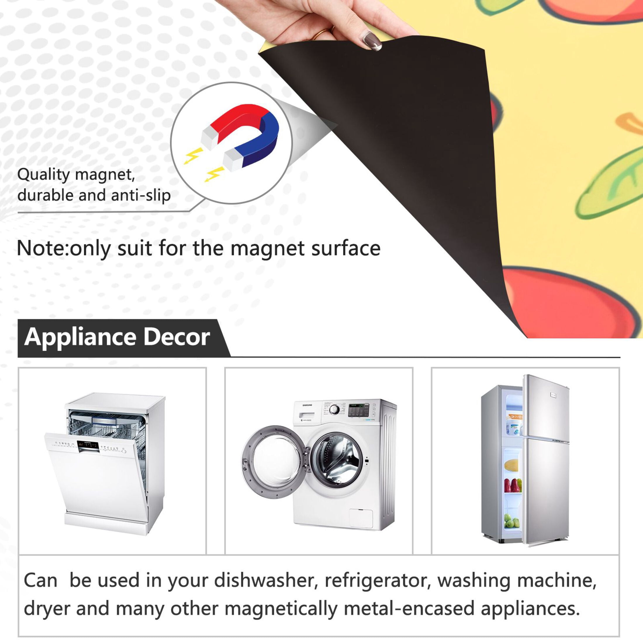 Dishwasher Magnetic Sticker 23x26 Inch Refrigerator Magnetic Sticker Washing Machine Magnetic Sticker Kitchen Panel Magnetic Sticker Home Decor Red and Yellow Apple