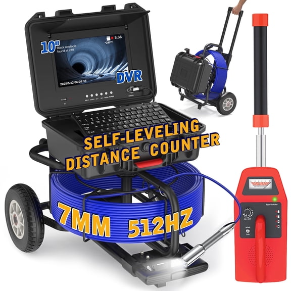 PowerWill Self-Leveling Sewer Camer with Locator, 246ft with 10" IPS Monitor, Distance Counter Pipe Inspection Camera with Keyboard Recording