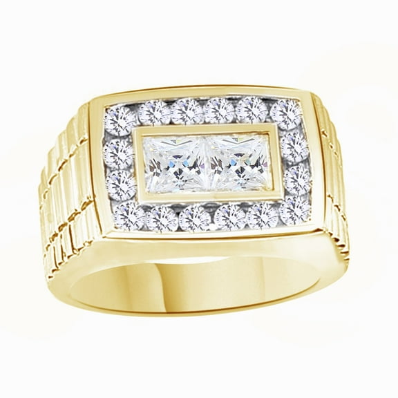 AFFY White Cubic Zirconia Wedding Band Ring For Men's In 14k Yellow Gold Over Sterling Silver (2.22 Cttw)