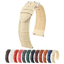 Hirsch Duke Alligator-Design Leather Watch Strap - Beige - M - 20mm - Silver Buckle