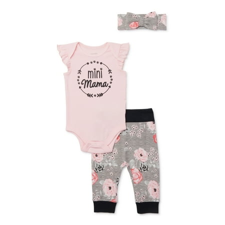 

Miniville Baby Girl Mini Mama Bodysuit Pant & Headband Outfit 3-pc Set Size 0-18M