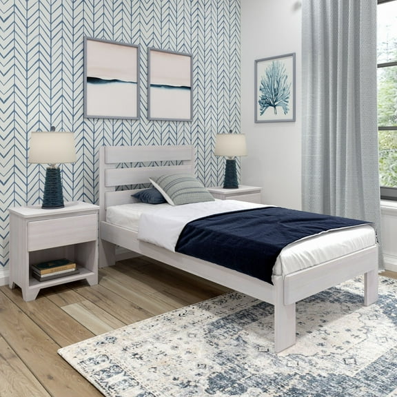 Plank Beam Farmhouse Twin Bed Frame with Plank Headboard, Solid Wood Platform Bed