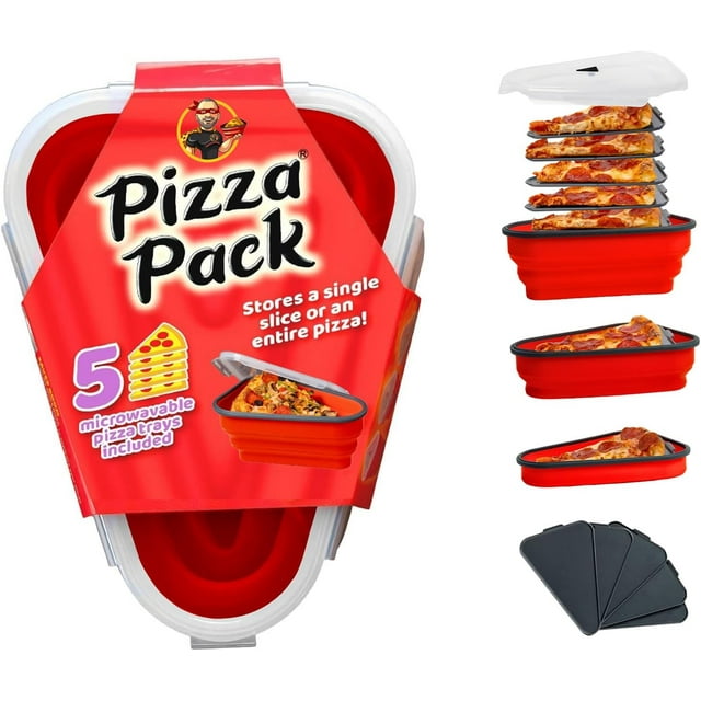 Contenedor para pizza reutilizable con 5 bandejas para microondas contenedor para pizza ajustable sin BPA para almacenamiento de rebanadas de pizza en refrigerador