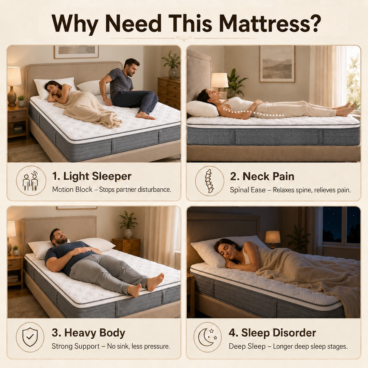 Arctus 14" Full Size Hybrid Mattress Medium Firm with Pocketed Springs,Multi-Layer with Breathable Cooling Motion Isolation Reinforced Edges, Bed-in-a-Box with Side Handles
