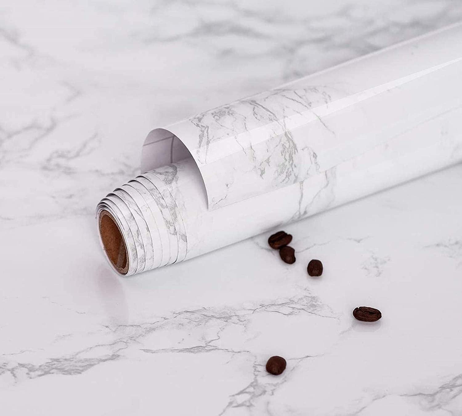 Abyssaly 15.7' x 118'Marble Paper Granite Gray/White Self Adhesive Removable Gloss Vinyl Film Decorative for Countertops Furniture Renovated Wallpaper Shelf Effect