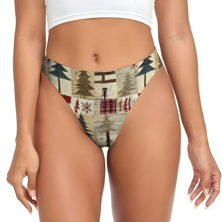Rateoe Rustic Plaid Forest Lodge Pattern Seamless Women Underwear Thongs No Show Ladies Thong No Line Breathable Comfortable Panties Undies for Women-Small