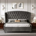thumbnail image 6 of VanAcc Upholstered Bed Frame Queen Size Platform Bed Deep Button Tufted Handmade Headboard Shell Wingback/Wood Slats Support(Grey), 6 of 7