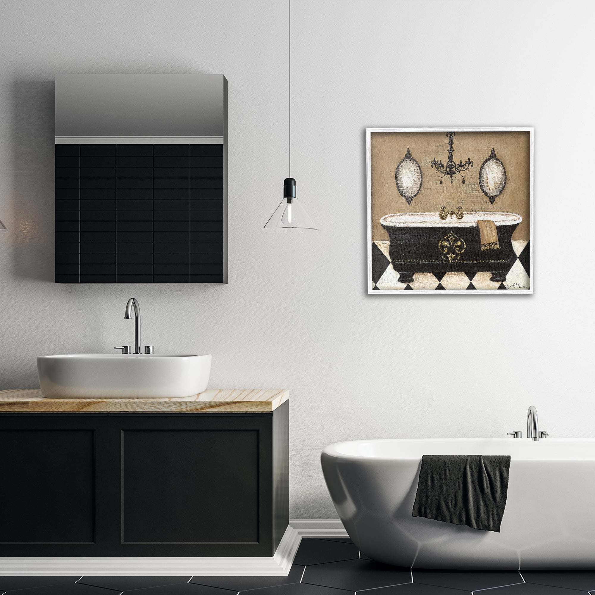 Stupell Industries Elegant Bathtub & Chandelier White Framed Giclee Art, design by Janet Tava