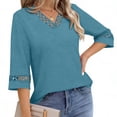 thumbnail image 6 of Hfnxid Summer Tops for Women Lace V Neck 3/4 Length Sleeve Shirts Dressy Casual Work Shirt 2026 Summer Fashion Clothing Navy XL, 6 of 8