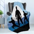 thumbnail image 4 of Kung Fu Soft Flannel Fleece Throw Blanket, Karate Men Silhouettes on Sun Rays Mountains, Cozy Plush for Indoor and Outdoor Use, 50" x 60", Sky Blue Grey, by Ambesonne, 4 of 5