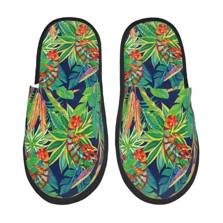 

House Slippers for Women and Men Cute Lizard Chameleon Banana Leaf Comfy Fuzzy Bedroom Slippers Furry Home Shoes for Indoor Outdoor