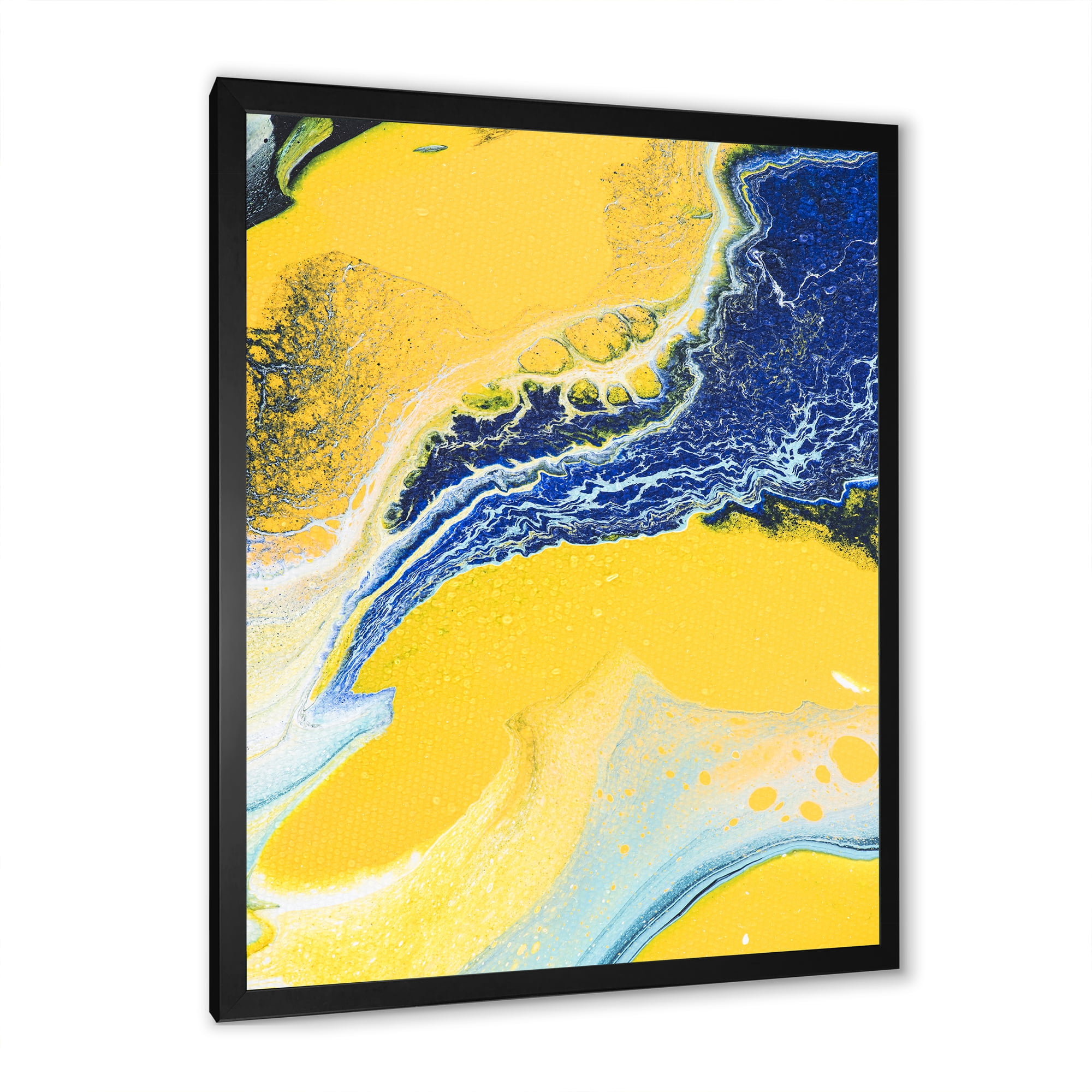 Designart 'Abstract Composition In Blue and Yellow VII' Modern Framed Art Print