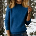 thumbnail image 2 of Knit Sweaters for Women Warm Knitted Mock Turtleneck Tops Fall Winter Long Sleeve Soft Sweater Pullover Dark Blue L, 2 of 7