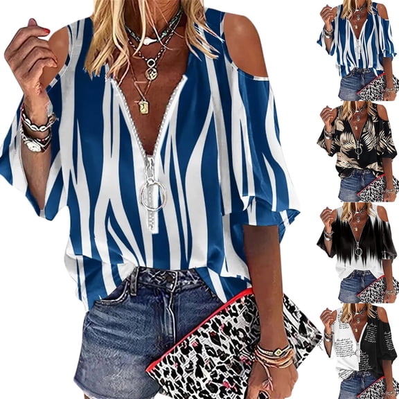 QHWAUAKFBN T Shirts For Women Graphic Letter Print Colorblock Off Shoulder Long Sleeve Blouse Tshirts Top