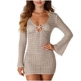 thumbnail image 2 of Maqroz Womens Starfish Cover Up Dress Long Sleeve Beach Swimsuit Coverups V Neck Flare Sleeve Crochet Mini Dress Swimwear, 2 of 7