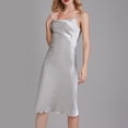 thumbnail image 4 of JIAYUE Women's Dresses Elegant Knee Length Square Neck Satin Silk Spaghetti Strap Sleeveless Loungewear Summer Pure Color Dress, 4 of 5