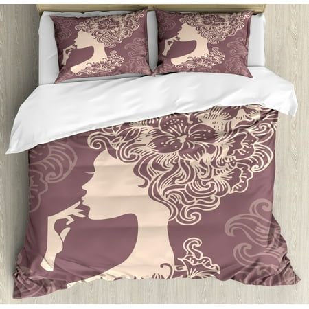 Vintage Woman King Size Duvet Cover Set Woman Silhouette With
