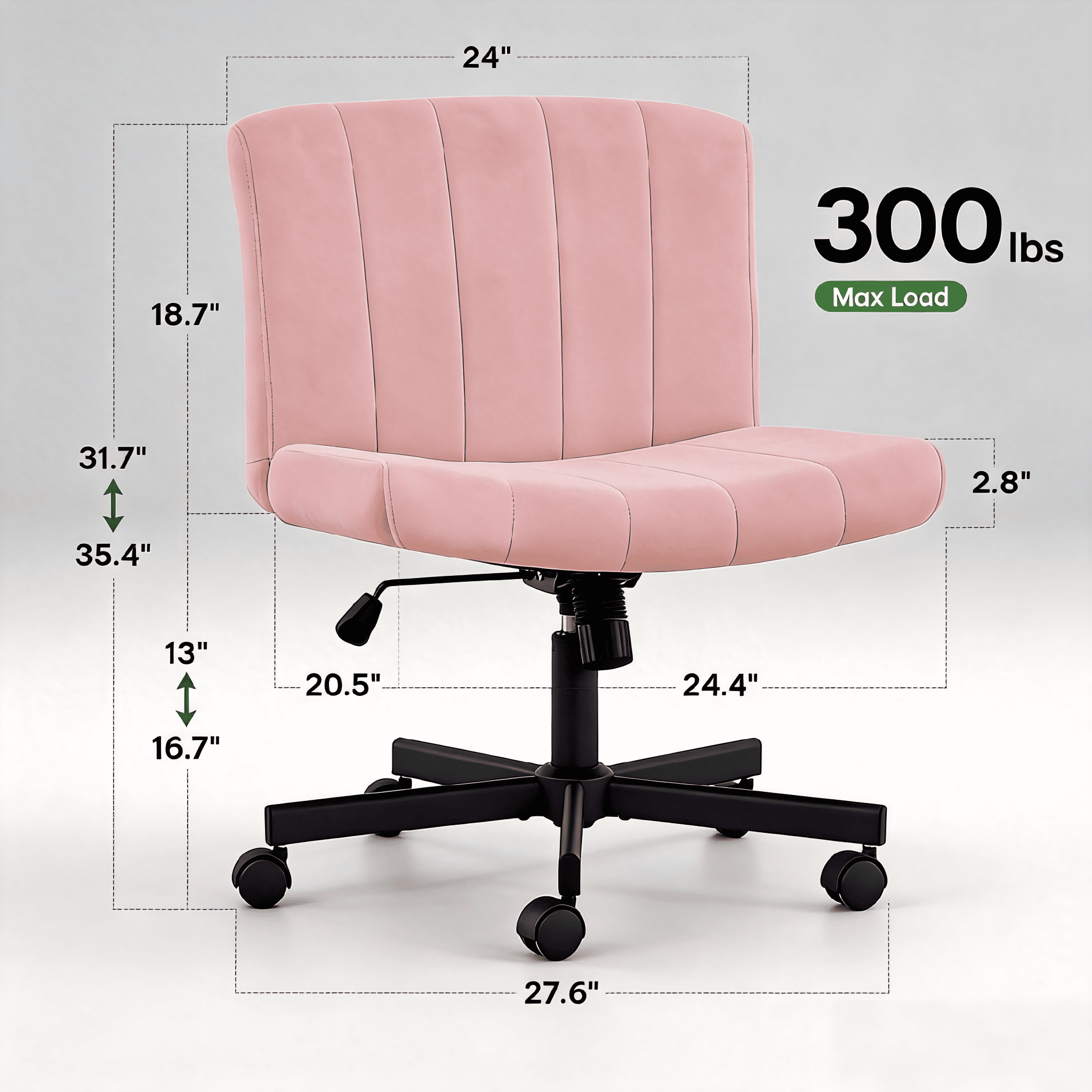 TMV Criss Cross Chair: Modern Armless Office Chair, Desk Chair, Vanity Chair, Computer Chair for Home and Office,Pink