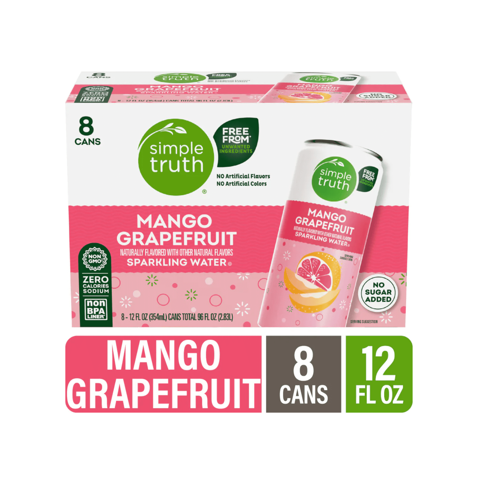 Simple Truth  Mango Grapefruit Sparkling Water , 12 oz , 8 Cans + Bonus