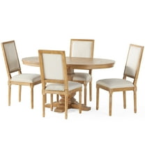 Noble House Brownell Upholstered Wood 5-Piece Expandable Oval Dining Set, Beige and Natural