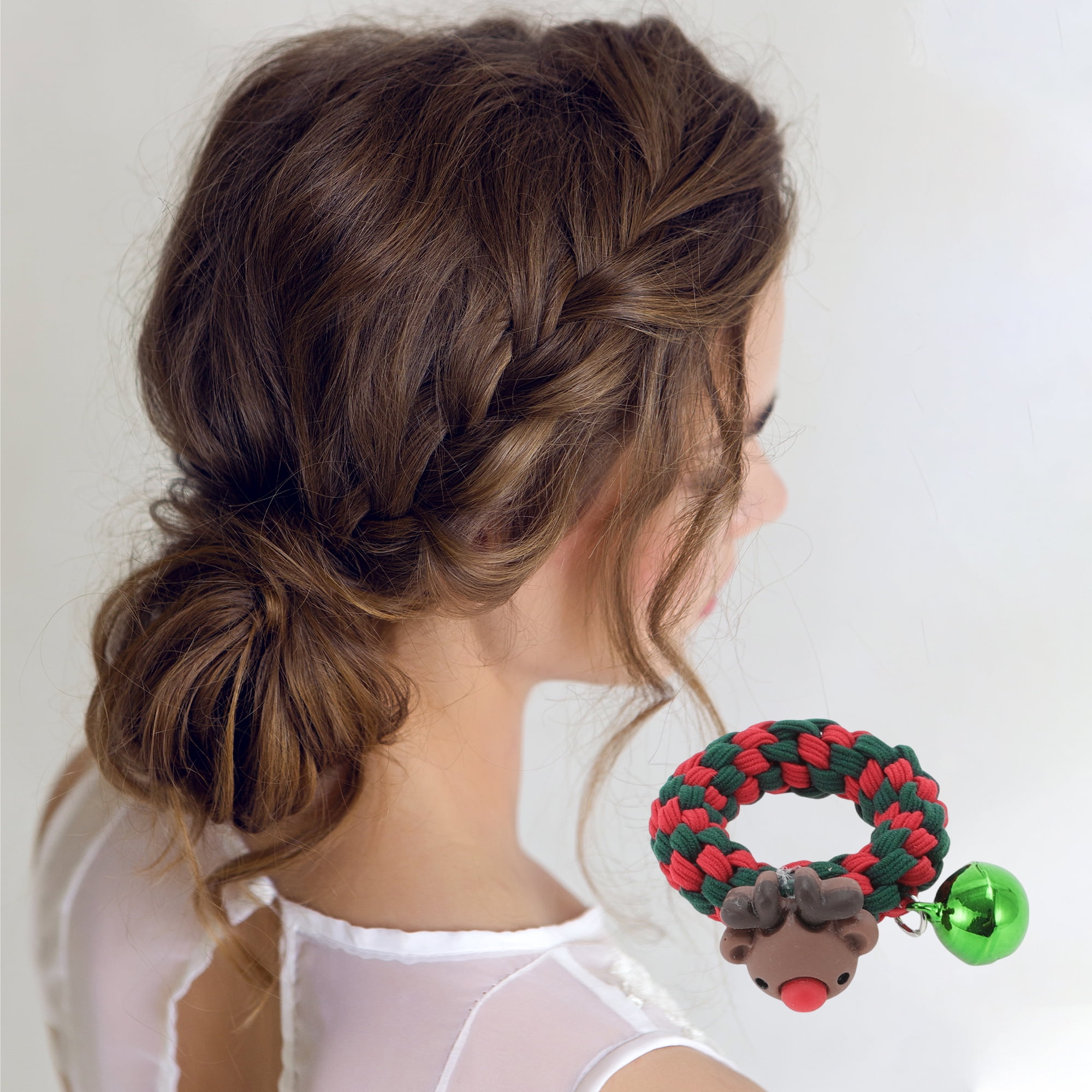 NOMADIC NOOK Christmas Hair Rope Fishbone Pine Bell Red Green 4 Pcs
