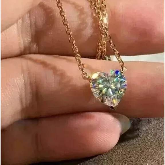 2Ct Heart Cut Simulated Diamond Solitaire Chain Pendant 14k Yellow Gold Plated