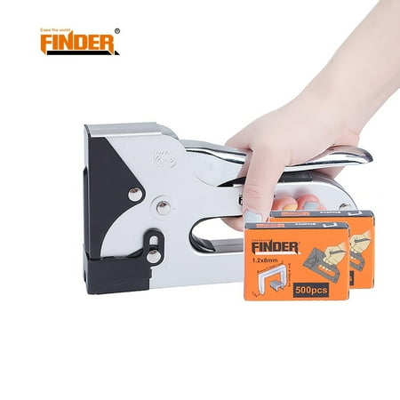 

1pc Stapler Gun 7.6*6.8” Nailer With 2 Boxes Of Nails Handheld Nail Gun Heat Treat Stapler Silver Frame Nail Gun Hand Nail Tool For U-Gate T-Nails