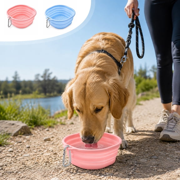 Aoznliie Travel Dog Bowls, Lightweight Collapsible Silicone Dog Bowl for Camping, 5.1x5.1x0.5 inch Portable Dog Water Bowl for Walking Travel, Pink