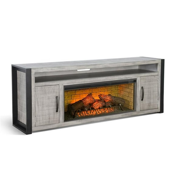 Pemberly Row Solid Wood Traditional 78" Grey Wood Media Console