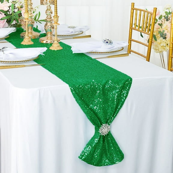 Wedding Linens Inc. 12"x108" Sequin Taffeta Table Runner for Wedding, Luxury Events, Party use - Emerald Green