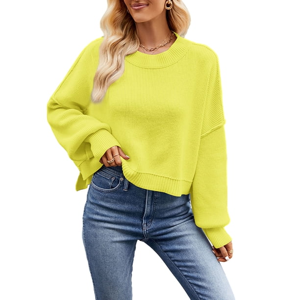 Lucakuins Suéter de punto para mujer, manga larga, cuello redondo, sólido, suelto, suéter cálido para otoño invierno Lucakuins moda