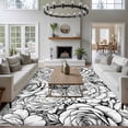 Botanical Floral Washable Living Room Rugs 5'x8', Black and White Roses ...