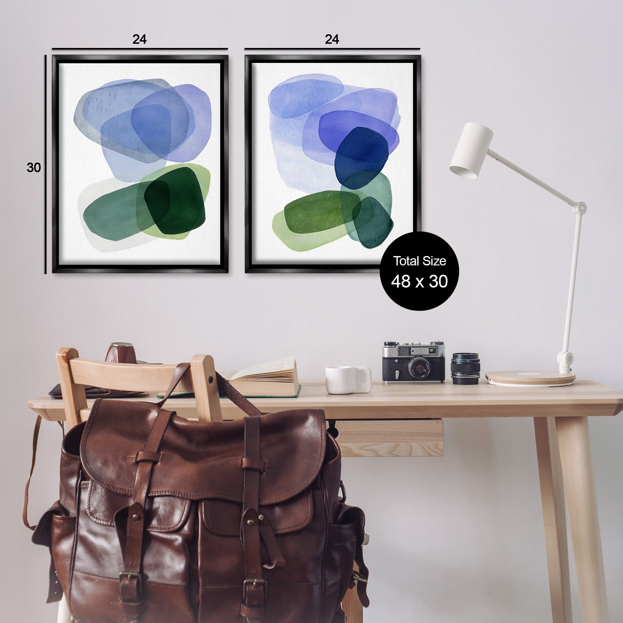 Stupell Industries Minimal Oblong Shapes Abstract Painting Black Floater Framed Canvas Art Print Wall Art, 25 x 31, Set of 2