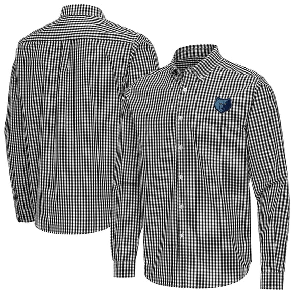 Men's Antigua Black Memphis Grizzlies Ellis Woven Tri-Blend Button-Down Shirt