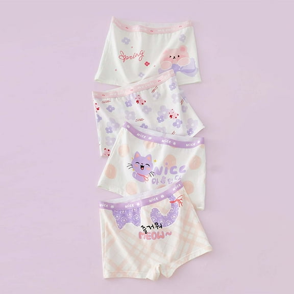Piuwrlz Teen 4PC Boxer Briefs Girl Underwear,4-Pack Printed Cotten Panties Purple Size 14 Years