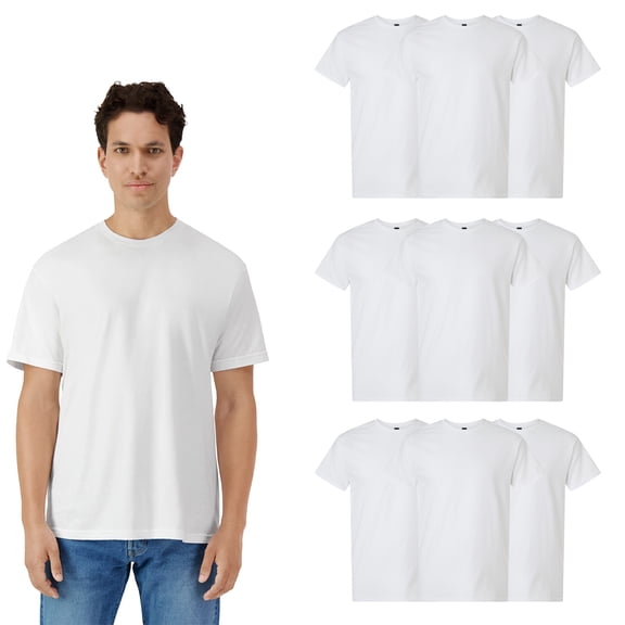 Gildan Light Cotton Men's Short Sleeve T-Shirt, Modern Classic Fit 9 Pack White Crewneck Tee Bulk, L