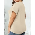 thumbnail image 2 of Cuteduck Womens Plus Size Short Sleeve Henley V-Neck Button Top Lace Textured Blouse 1X-5X, 2 of 9
