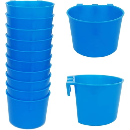 jiayin Cage Cups Birds Feeders Seed Bowl Chicken Feeding Watering Dish Rabbit Water Food Hanging Wire Cages Box 8oz/16oz Coop Cups for Pet Parrot Parakeet Gamefowl Poultry Pigeon (10PCS Round Blue)