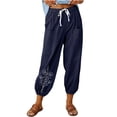 thumbnail image 2 of WXLWZYWL Womens Casual Pants Wide Leg Baggy Tapered Capri Drawstring Elastic Waist Ankle Trousers with Pockets, 2 of 4