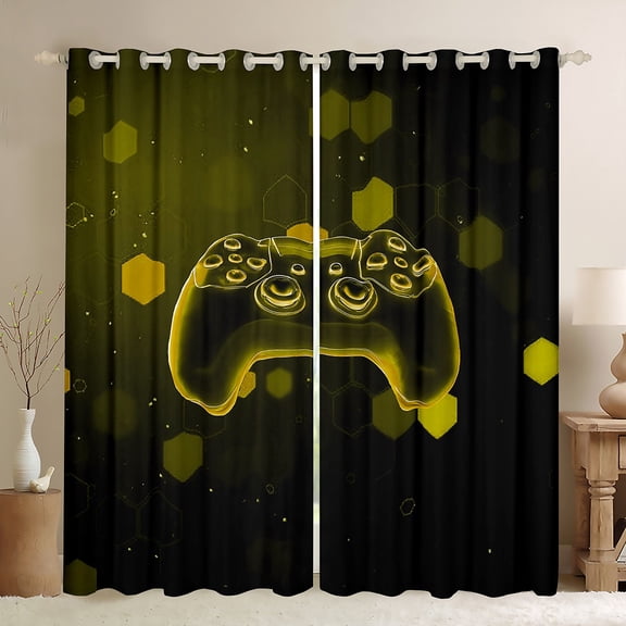Feelyou Video Gaming Lover Curtains Pack of 2 (42x84 Each) for Teen, Yellow Game Console Curtains Blackout, Neon Geometric Bedroom Curtains, Blackout Curtains Room Decor