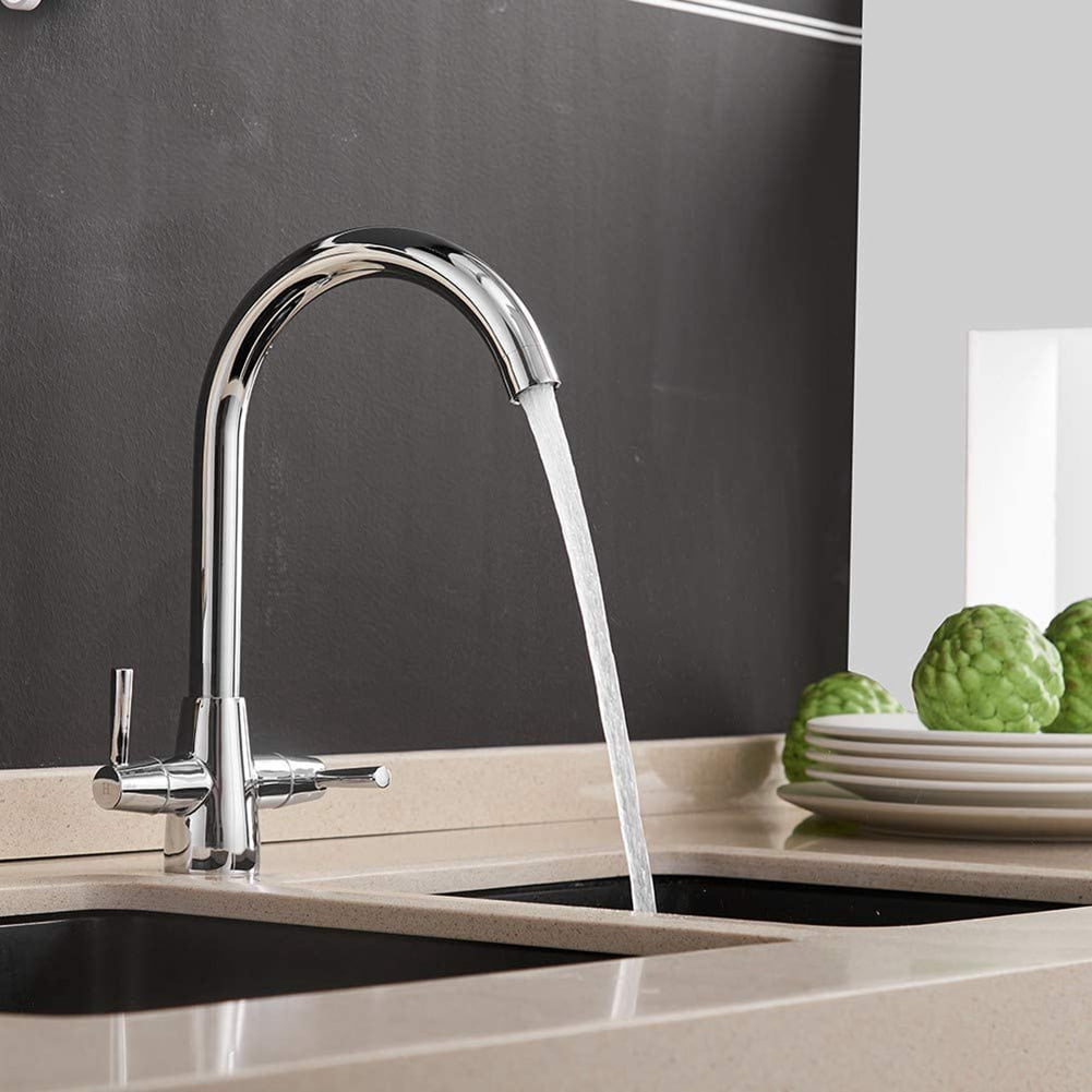 Chrome Kitchen Sink Mixer Tap Cruciform Swivel Spout Luxury Dual Lever Modern 