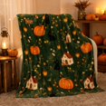 thumbnail image 4 of Halloween Throw Blanket, Soft Plush Fleece Cozy Throw Blanket, Dark Green Pumpkin Ho Black Cat Lantern Floral Sign Blanket, Holiday Decor for Halloween Party Sofa Bed Living Room Indoor,71x79Inch, 4 of 4