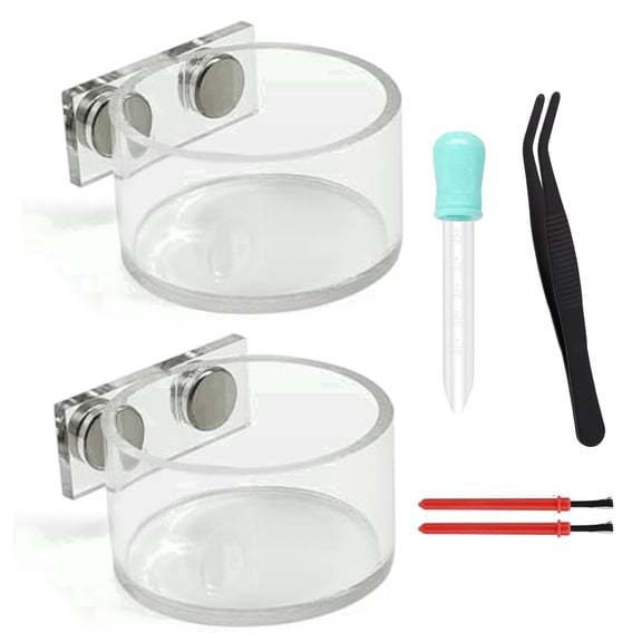 JumpTrzz 1.58in Magnetic Acrylic Construction Feeding Dish Set for Jumping Spiders and Tarantulas with Clear Water Bowl, Dropper and Tweezer