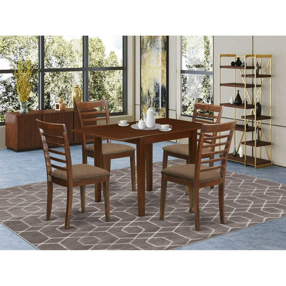 East West Furniture Norden 5-piece Wood Table and Dining Chairs in Mahogany