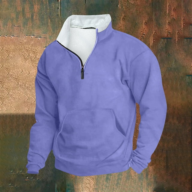 Blusa y camisa de manga larga con cuello alto para hombre, sudadera informal con capucha, cuello alto retro, cremallera, manga larga, holgada, blusa para hombre