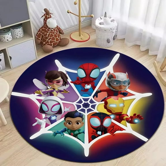 Round Area Rug Colorful Spider Man Cartoon Carpet Modern 3D Art Aesthetic Rugs Living Room Bedroom Playroom Non-Slip Decorative Floor Mat