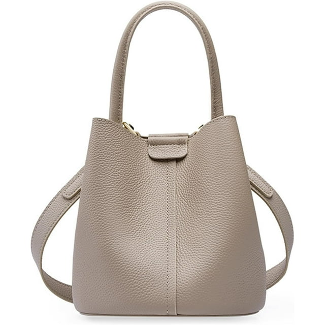 LHSHID Single Shoulder Bucket Bag for Women Genuine Leather Simple Top Handle Bag Daily Use Satchel Retro Handbag and Purse