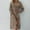 Khaki, variant on Sales! Cameland Women'S Fashion Casual Print Long Sleeve V-Neck Pleated Mini Dress